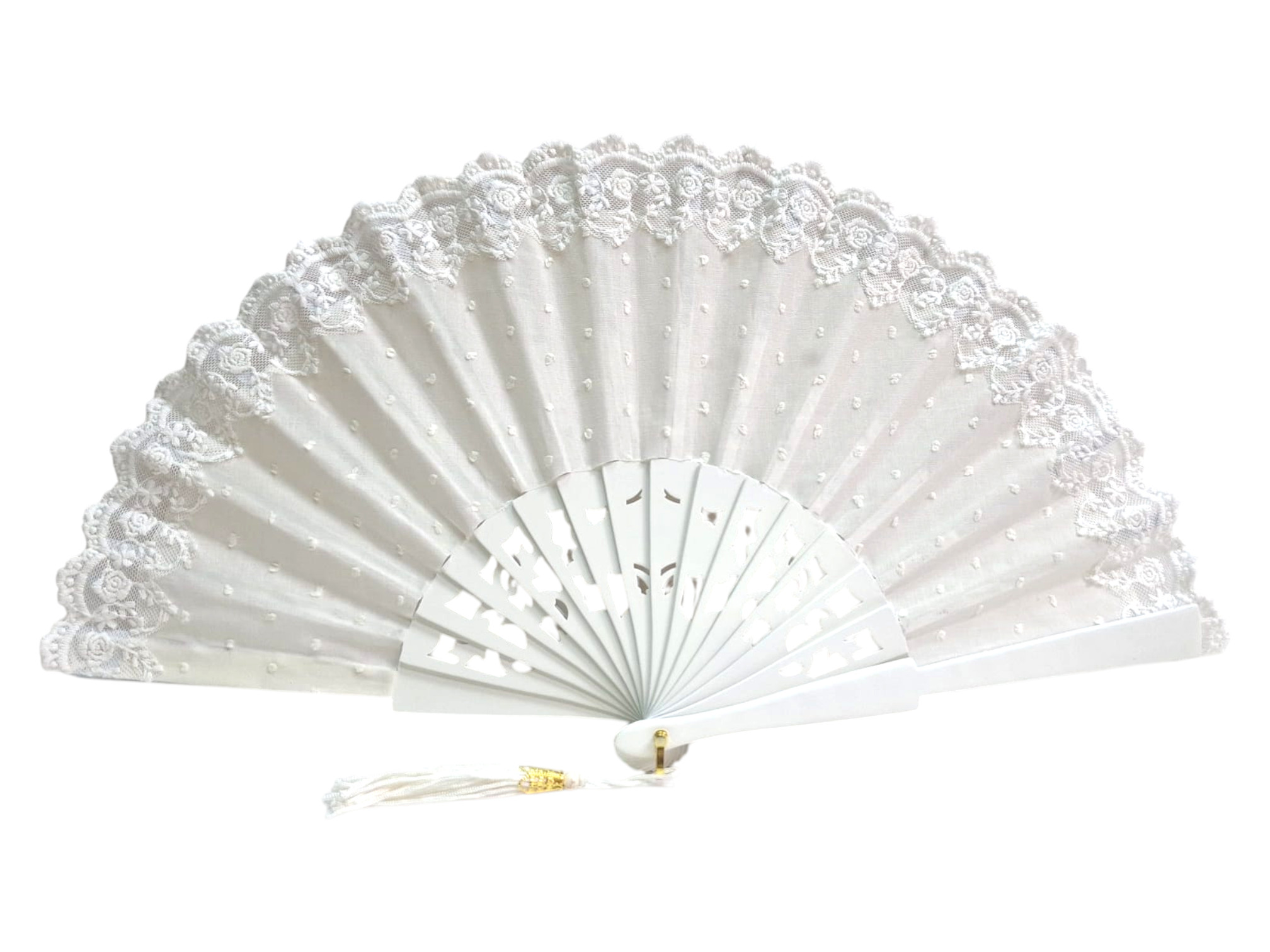 Elegant lace ivory and pierced wood ceremony fan for bride