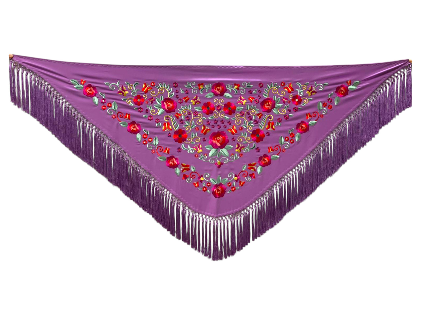 Mantoncillo de flamenca bordado con flecado a mano en seda