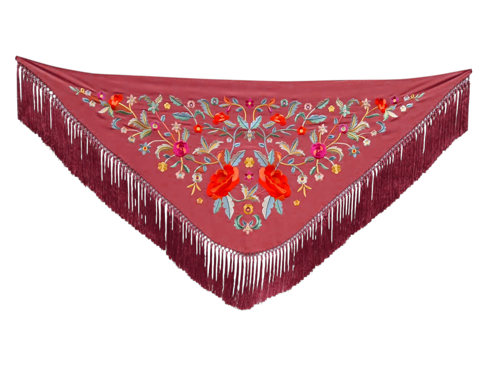 Mantoncillo de flamenca bordado con flecado a mano en seda