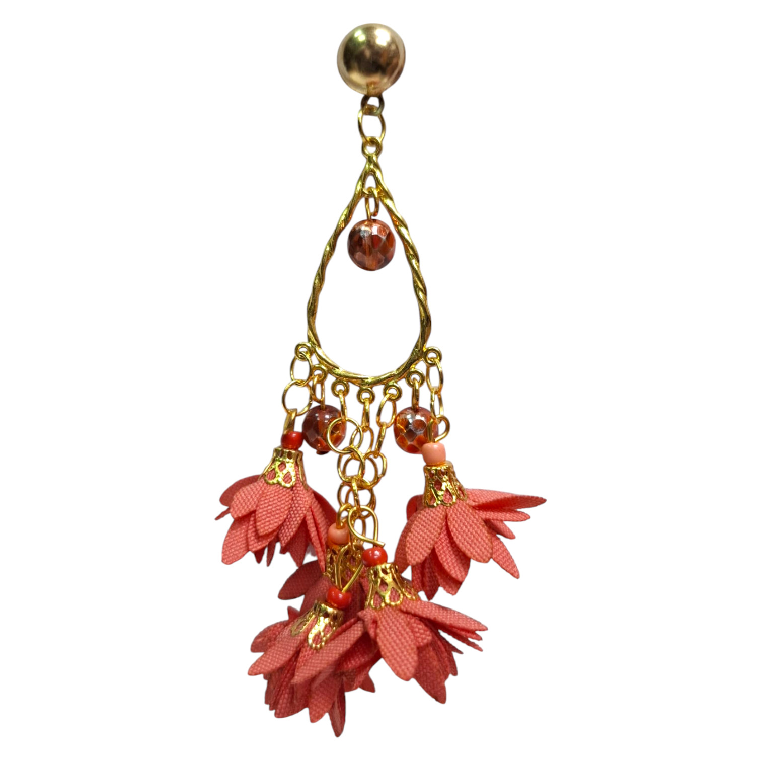 Pendientes flamencos grandes y largos con flores elegantes. Salmón
