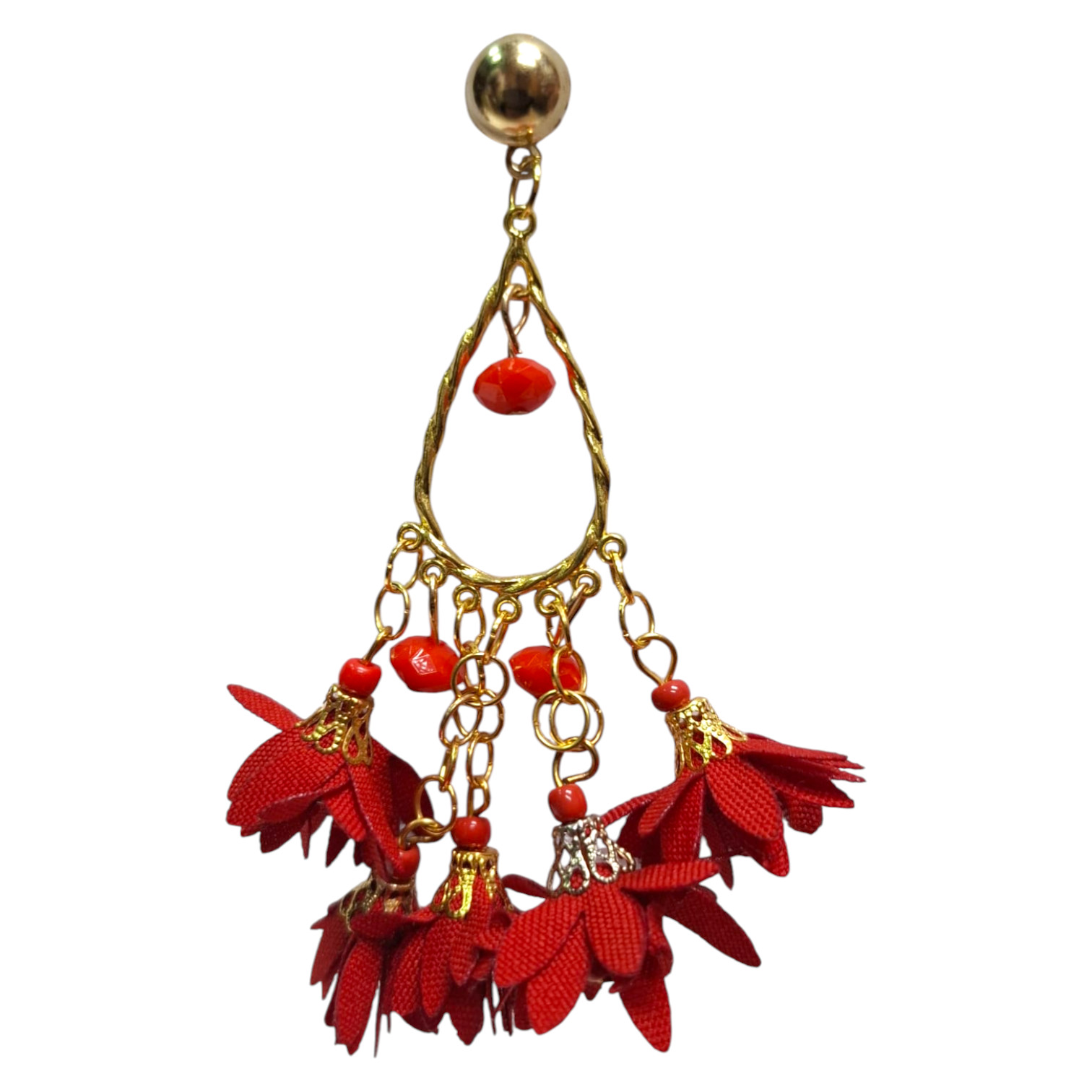 Pendientes de flamenca largos y vistosos con flores. Rojo