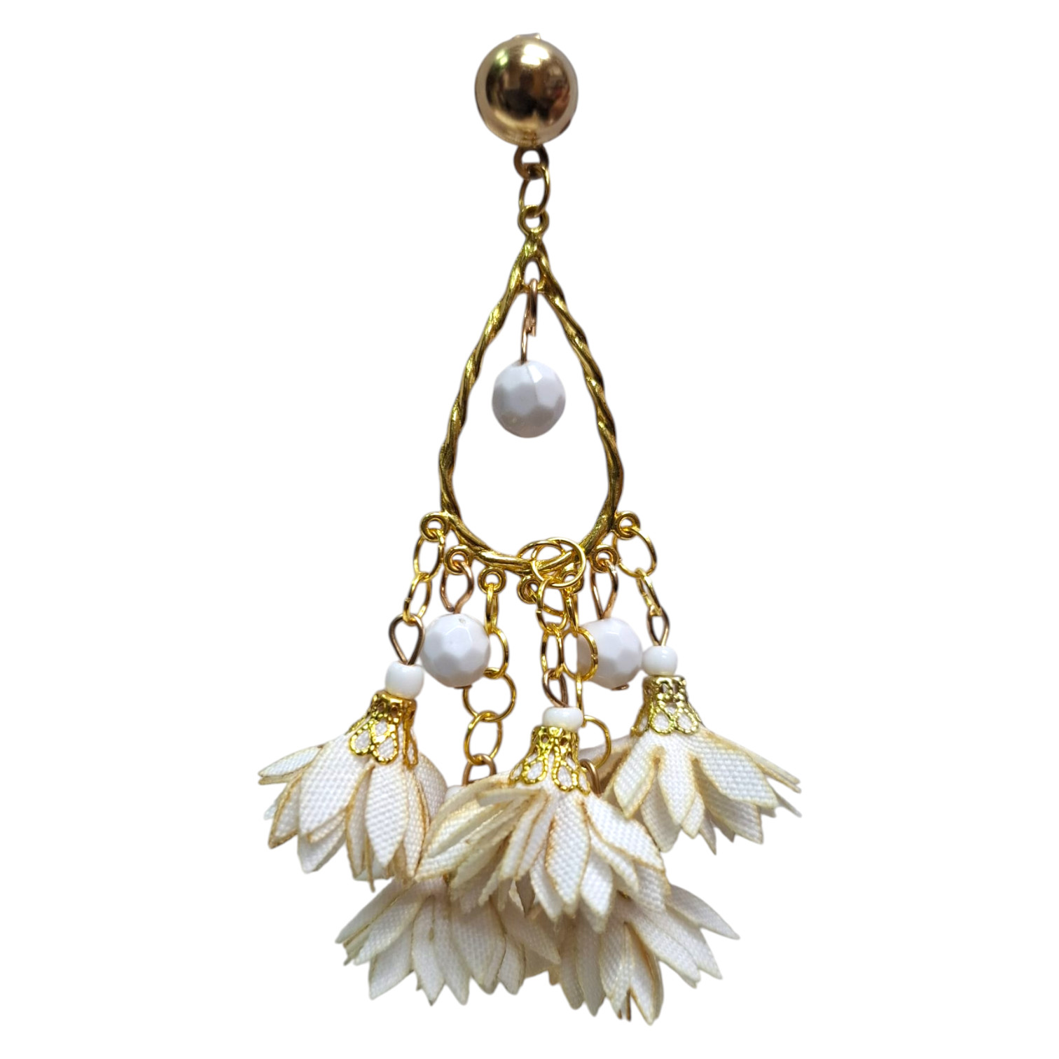 Pendientes de flamenca XL con flores hechos en España. Blanco