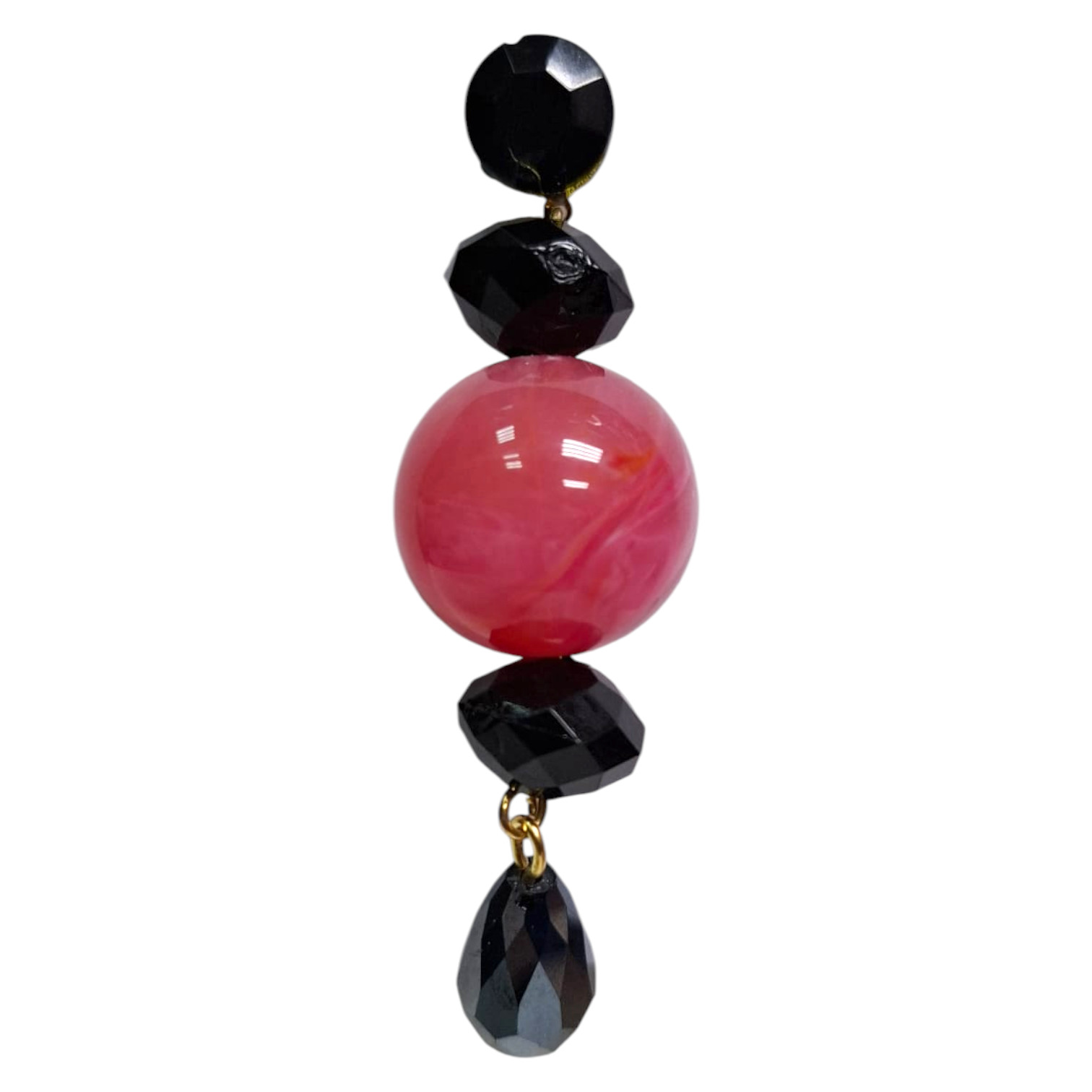 Pendientes flamencos largos con bola fucsia y cristales negros