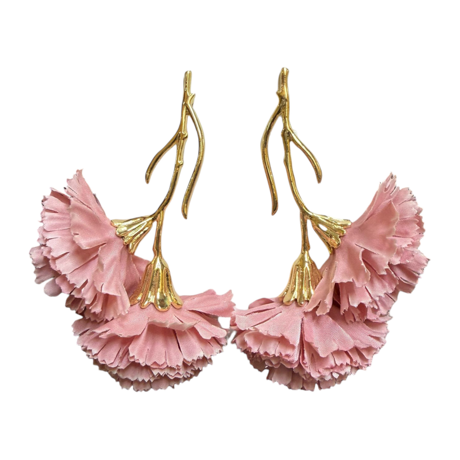 Pendientes de flamenca ramadorada con 2 claveles Rosa Empolvado