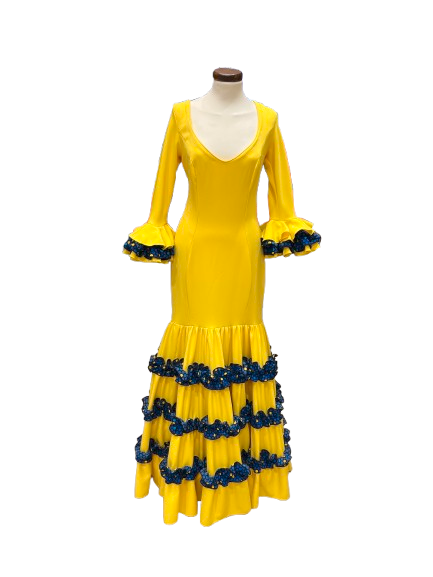 Talla 38. Outlet de Vestidos de Flamenca. Mod. Martinete Amarillo. Talla 38