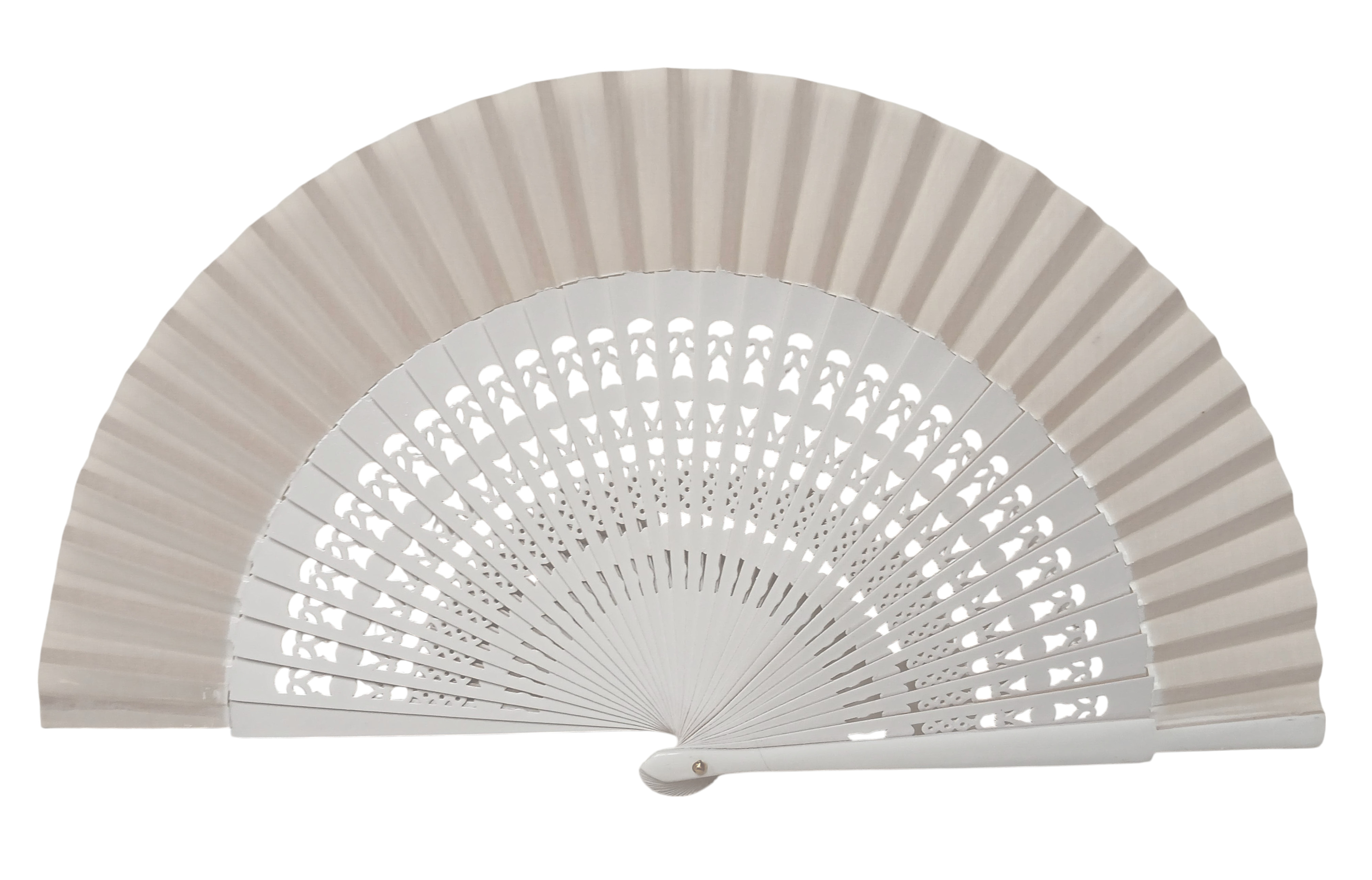 White Openwork Wood Fan for Kids. 42 cm X 23 cm