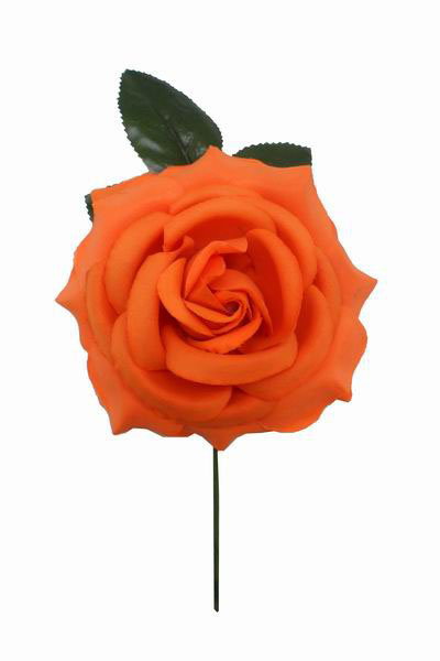 Flor Rosa Grande en Tela. 15cm. Naranja